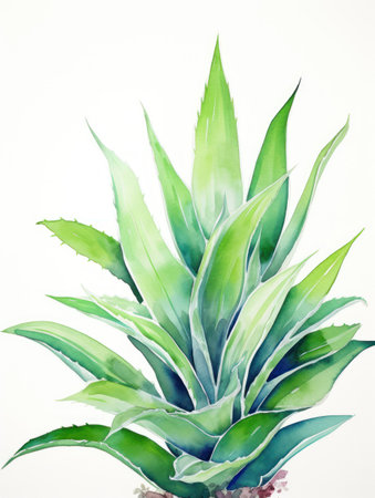 Expressive Watercolor Aloe Vera Plant Leaves AI Generatedの素材