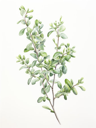 Graceful Watercolor Thyme Sprig Leaves AI Generatedの素材