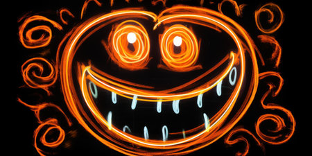 Energetic Fast Drawing of Neon Orange Smile Face AI Generatedの素材