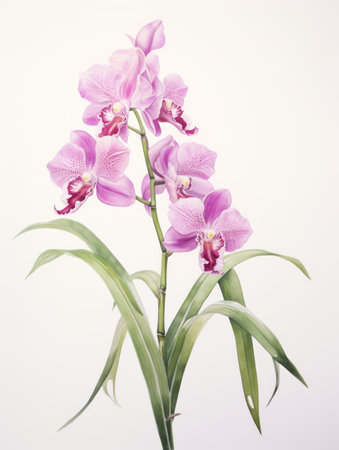 Watercolor Depiction of Vanda Miss Joaquim on White Canvas AI Generatedの素材