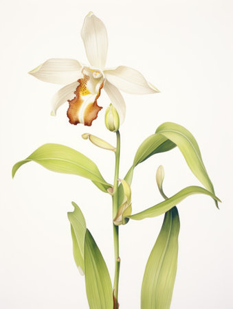 Watercolor Painting of Vanilla Orchid on White Surface AI Generatedの素材