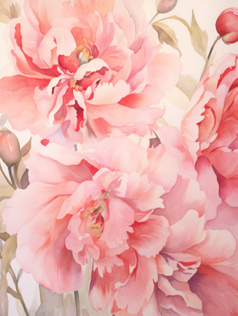 Soft and Full Watercolor Peony Field AI Generatedの素材