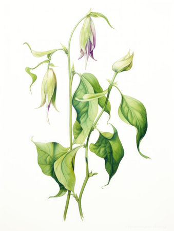Watercolor Sketch of Uvaria Grandiflora on White Background AI Generatedの素材