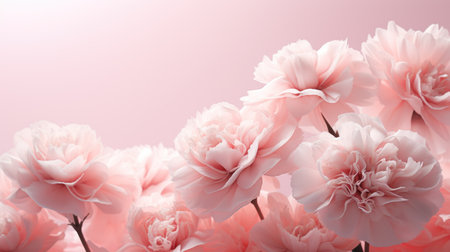 Soft Pink Carnations: Delicate Layers of Ruffled Petals Capturing the Gentle Warmth of the Sun AI Generatedの素材