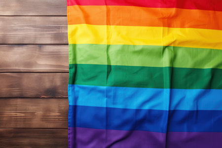 Gender Diversity Concept: Rainbow Flag on Wooden Table AI Generatedの素材