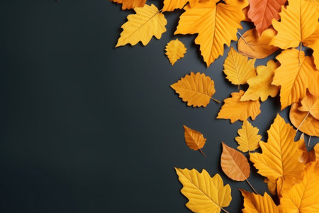 Trending Autumn Leaves Composition: Nature Background with Top View and Copy Space AI Generatedの素材