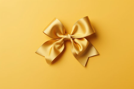 Top View of Gold Ribbon and Yellow Bow on Colored Background AI Generatedの素材