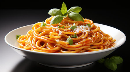 Delicious Spaghetti on White Background AI Generatedの素材