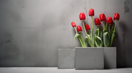 Minimalistic Abstract Composition of Concrete Props and Tulips AI Generatedの素材