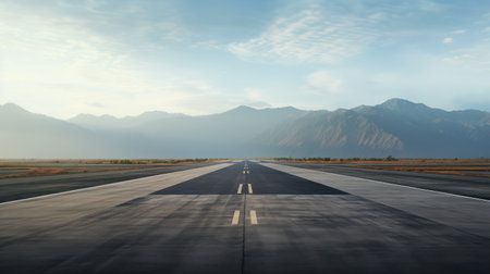 Minimalistic Image of Airport Runway and Mountains AI Generatedの素材