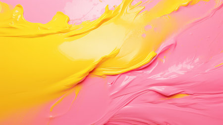 Bright Yellow Background with Paint Splash and Pale Pink Textures AI Generatedの素材