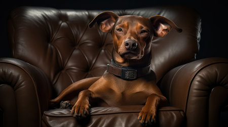 Relaxed Dog in Leather Recliner AI Generatedの素材