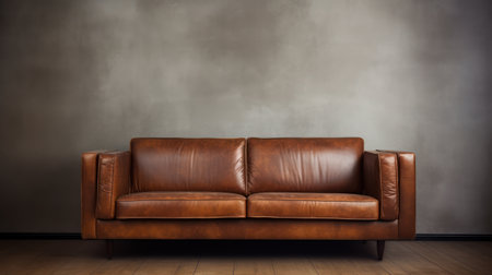 Minimalistic Brown Leather Sofa AI Generatedの素材