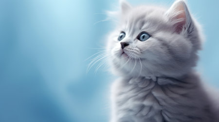 Close-up of a Cute Blue Cat: Little Kitten with a Cute Gesture and Expression AI Generatedの素材