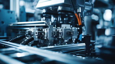 Closeup of a Minimalistic Factory-Installed Machine AI Generatedの素材