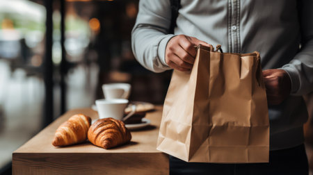 Buying Food at Coffee Shop: Minimalistic and Superb Clean Image AI Generatedの素材