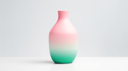 Colorful Vase with Green and Pink Colors on White Background AI Generatedの素材