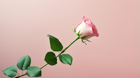Delicate Petals from Pink Rose with Green Twig AI Generatedの素材