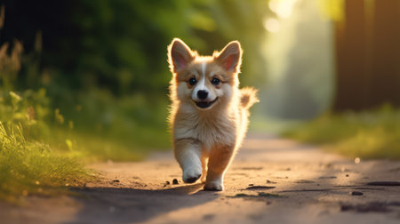 Cute Pet Dog on Walk: Minimalistic and Superb Clean Image AI Generatedの素材