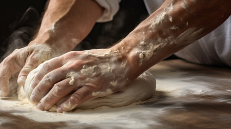 Closeup of Hands Kneading Dough AI Generatedの素材
