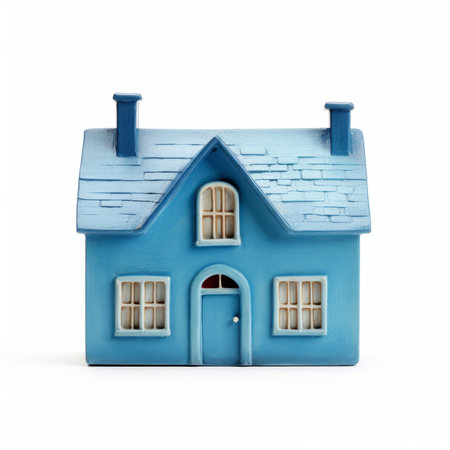Blue Clay House on White Background AI Generatedの素材