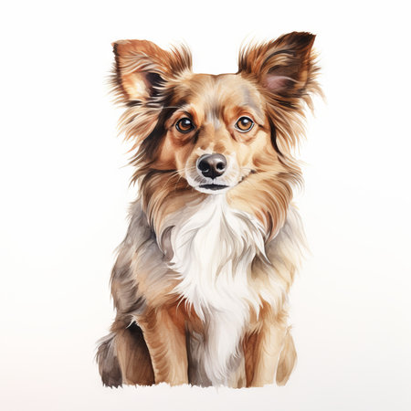 Bold Outline Watercolor of a Dog on a Plain White Background AI Generatedの素材
