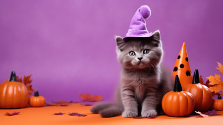 Happy Halloween with a Cute Cat AI Generatedの素材