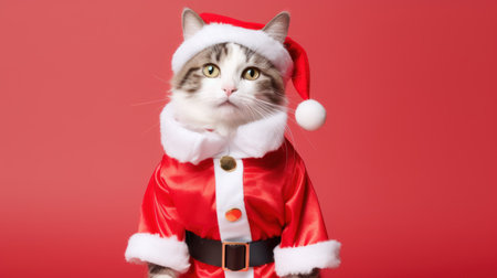 Cute Cat Wearing Santa Claus Costume in Christmas AI Generatedの素材
