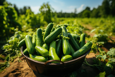 Framer Holding a Basket of Zucchini on Farm AI Generatedの素材