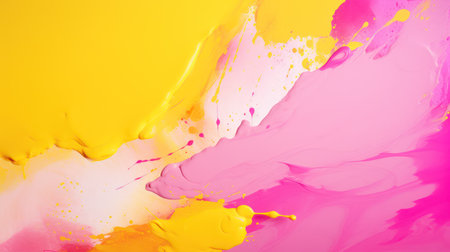 abstract background of pink and yellow paint splashes on a yellow background Generative AIの素材