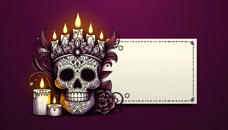 Day of the Dead background with sugar skull and candles. illustration. Generative AIの素材