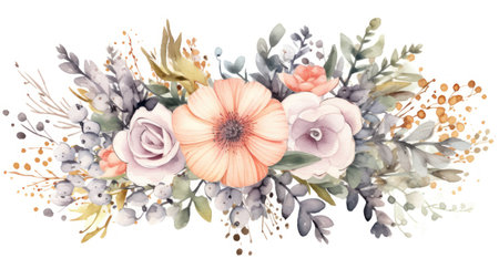Beautiful vector watercolor floral bouquet. Hand drawn illustration. Generative AIの素材