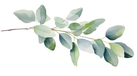 Watercolor eucalyptus branch. Hand painted illustration on white background Generative AIの素材