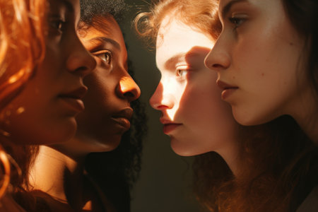 Beauty portrait of young women with different skin colors. Female beauty concept. Generative AIの素材
