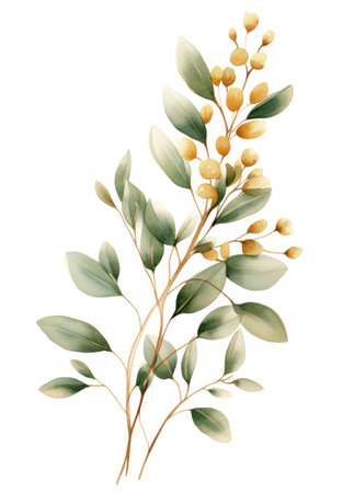 Eucalyptus branch with leaves. Watercolor illustration. Generative AIの素材