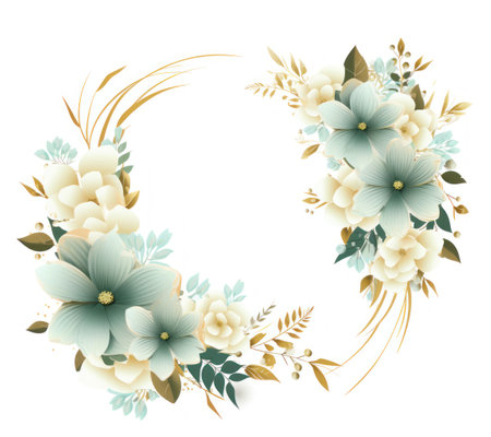 Floral wreath with white and blue flowers. illustration. Generative AIの素材