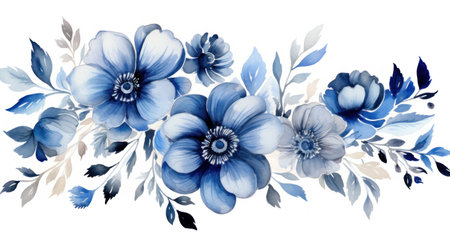 Beautiful vector card with watercolor blue anemone flowers. Generative AIの素材