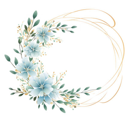 Floral vector frame with blue flowers and leaves. Elegant floral wreath. Generative AIの素材