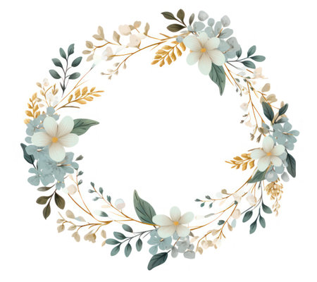 Floral wreath with flowers, leaves and branches. illustration. Generative AIの素材