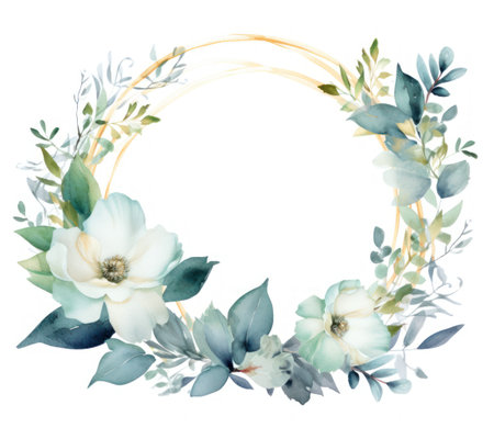 Watercolor floral wreath isolated on white background. Hand painted illustration. Generative AIの素材