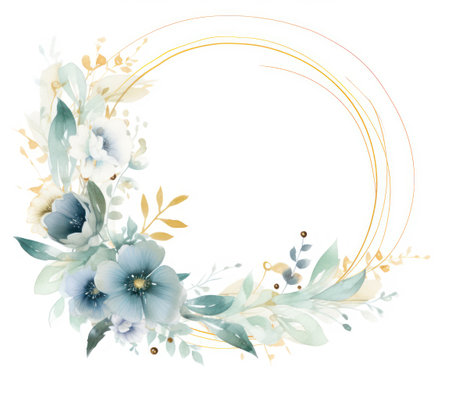 Watercolor floral wreath with poppies and eucalyptus. Hand painted isolated on white background. Generative AIの素材