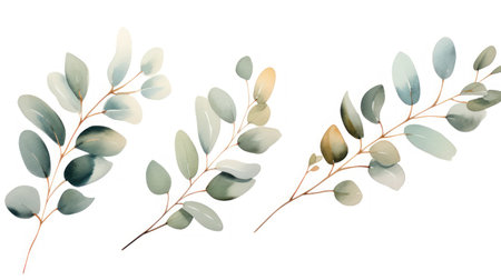 Eucalyptus branches with leaves. Watercolor illustration. Generative AIの素材