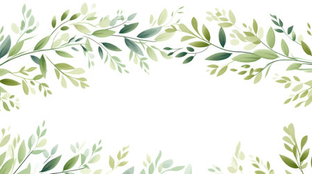 Frame with green leaves and branches on white background. illustration. Generative AIの素材