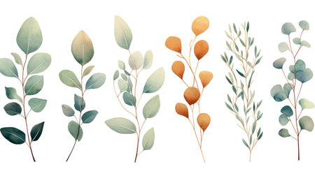 Watercolor eucalyptus branches set. illustration. Generative AIの素材