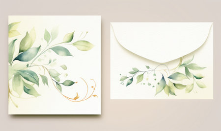Set of wedding invitation cards with watercolor floral elements. illustration. Generative AIの素材