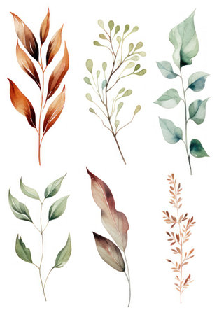 Watercolor set of eucalyptus branches and leaves. Generative AIの素材