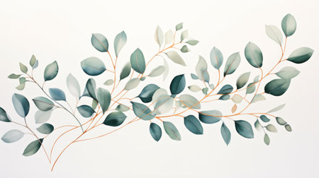 Eucalyptus branches with green leaves. illustration. Generative AIの素材