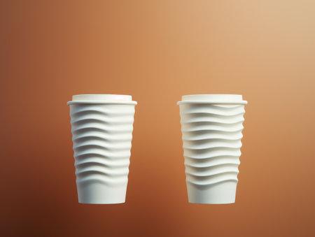 Disposable paper cup for coffee or tea on a brown background Generative AIの素材