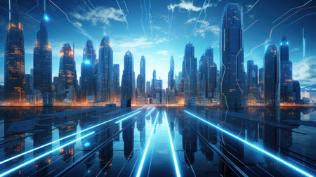 abstract futuristic city background, 3d render of technology concept, Generative AIの素材
