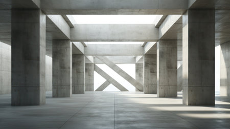 Abstract architecture background, empty interior with concrete columns, 3d render Generative AIの素材